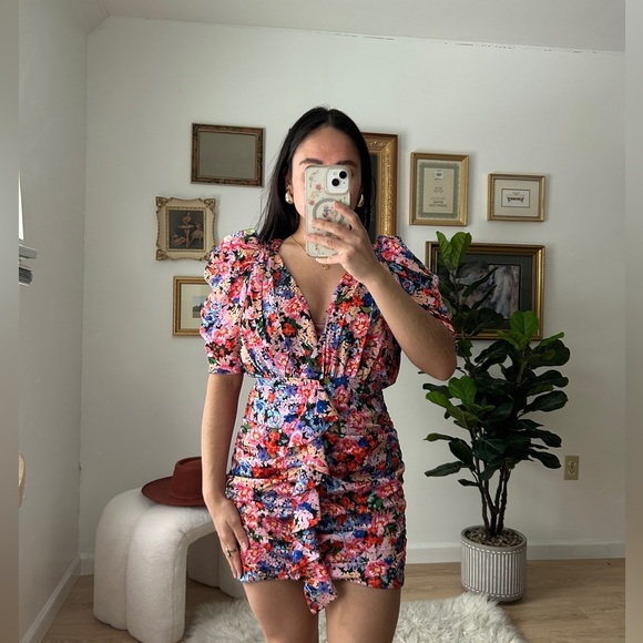 FOR LOVE & LEMONS Bouquet Floral Puff-Sleeve Mini Dress - Picture 3 of 3